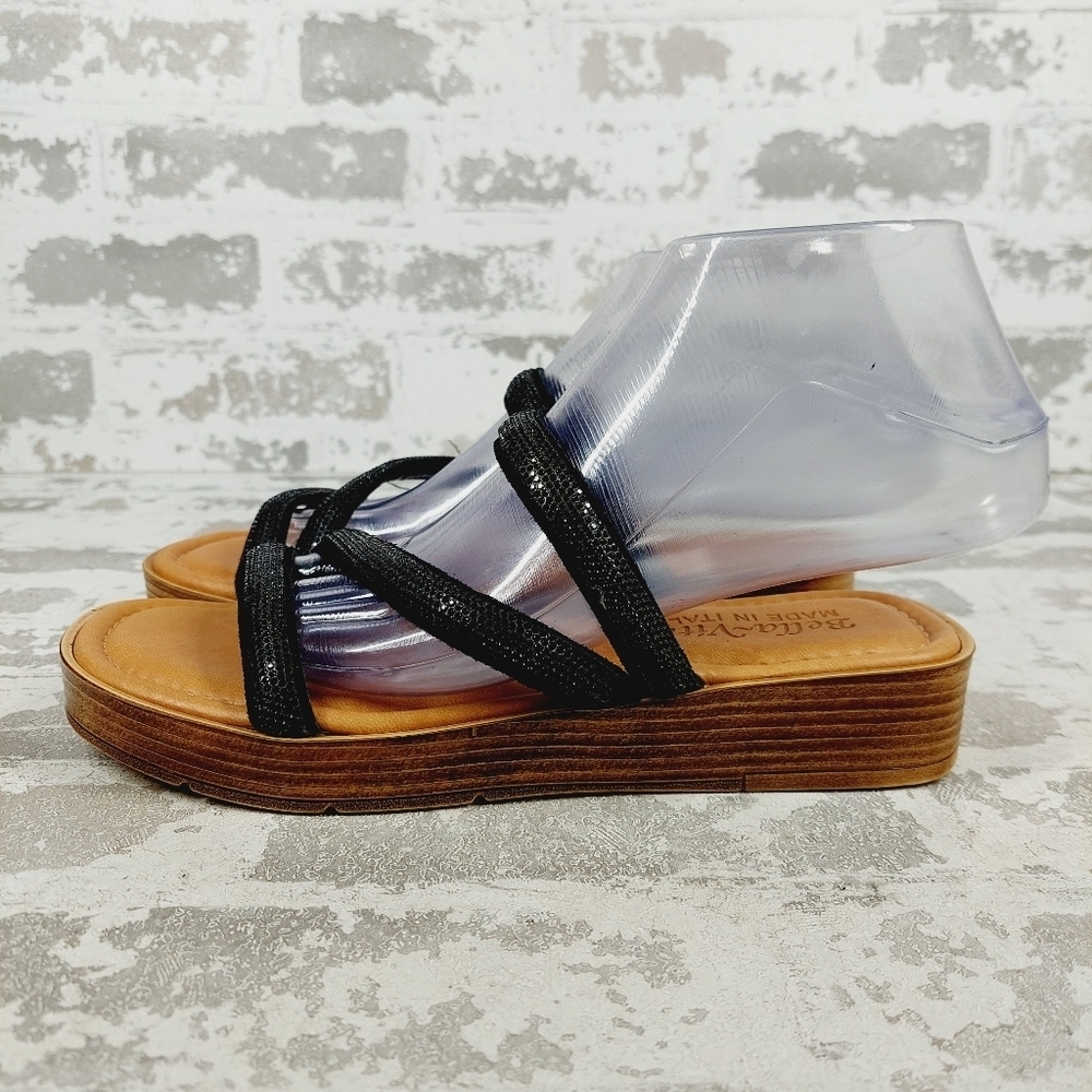 New Bella Vita Ona-Italy Black Sparkle Slide Flat Sandals W44